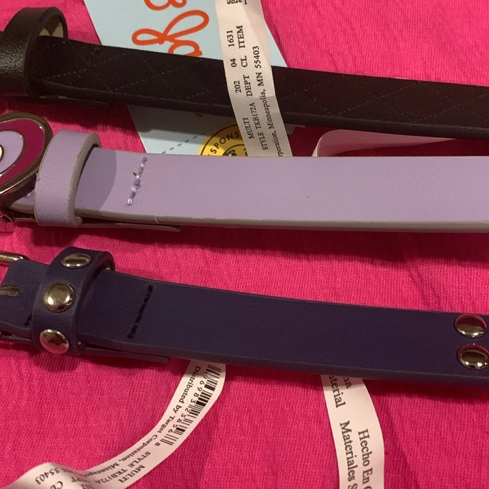 Cat & Jack Pink Shirt and 3 Belts NEW Size Large 10-12 Black Blue & Purple Belts